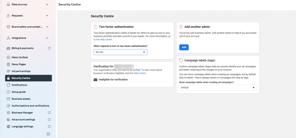 meta security centre to verify