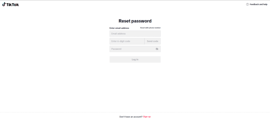 reset password of tiktok account