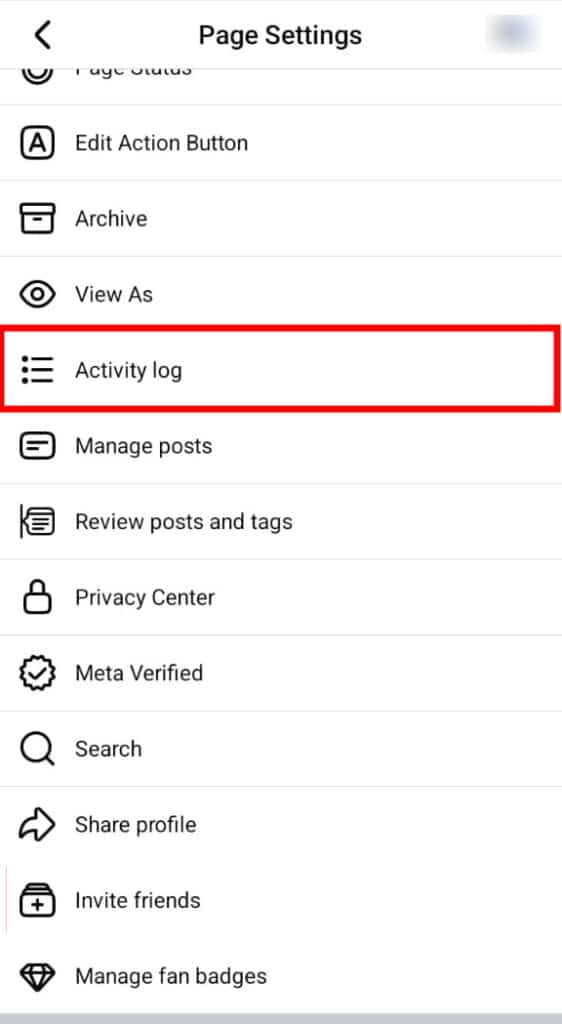 click on the activity log option